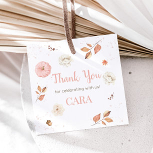 Pink One Little Pumpkin Birthday Party Square Favour Tags