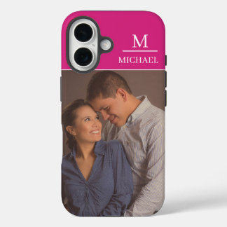 Pink One Photo Name and Initial  iPhone 16 Case