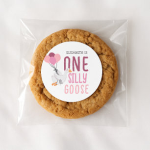 Pink One Silly Goose 1st Birthday Classic Round Sticker