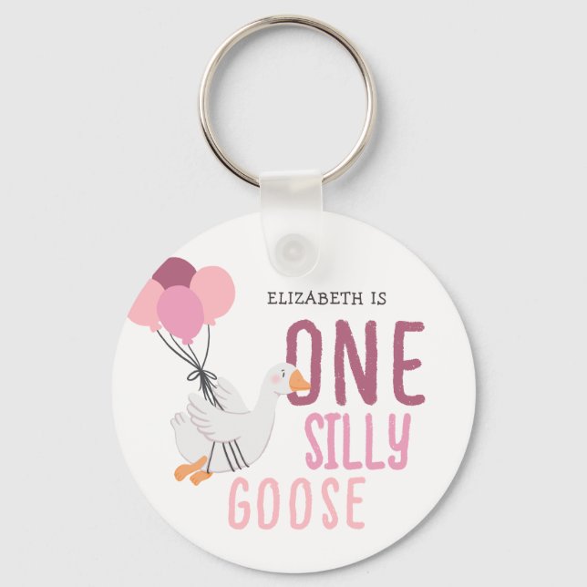 Pink One Silly Goose 1st Birthday  Key Ring (Front)