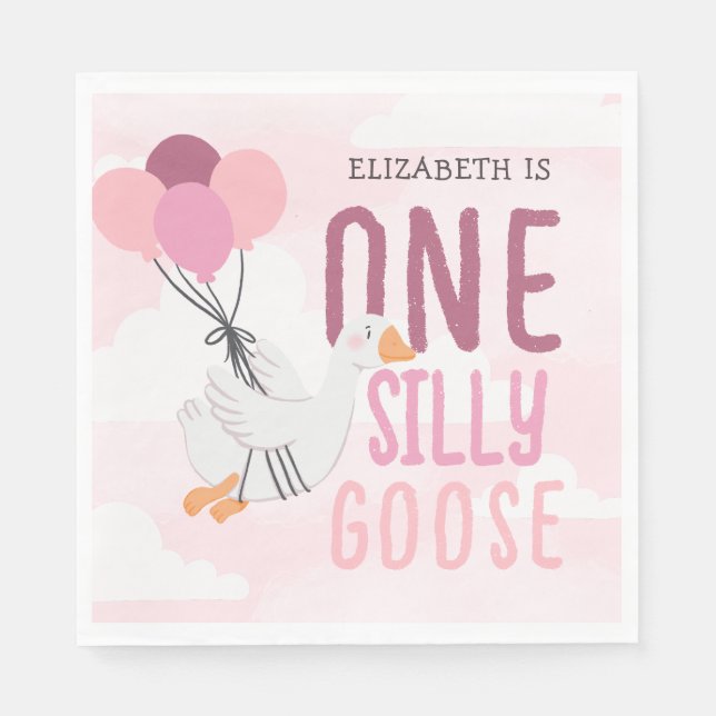 Pink One Silly Goose 1st Birthday Napkin (Front)