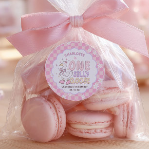 Pink One Silly Goose - Girl's First Birthday Classic Round Sticker