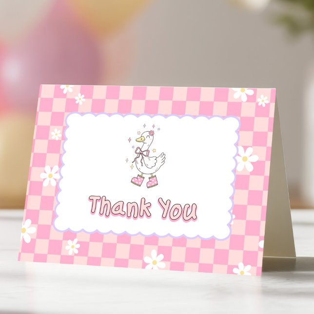 Pink One Silly Goose-Girl's First Birthday Thank You Card (Pink One Silly Goose Thank you card. Spring themed Girl's first birthday cards.)
