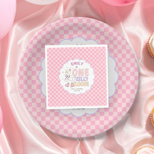 Pink One Silly Goose - Retro Girl First Birthday Napkin