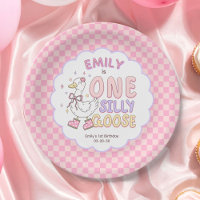Pink One Silly Goose - Retro Girl First Birthday