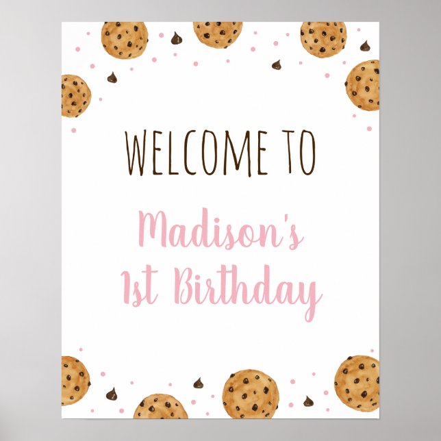 Pink One Sweet Cookie First Birthday Welcome Poster (Front)