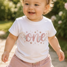 Pink One Watercolor 1st Birthday Baby T-Shirt