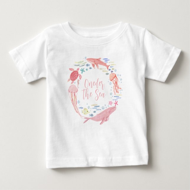 Pink Oneder The Sea 1st Birthday Baby T-Shirt (Front)