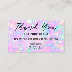 pink opal background thank you business card