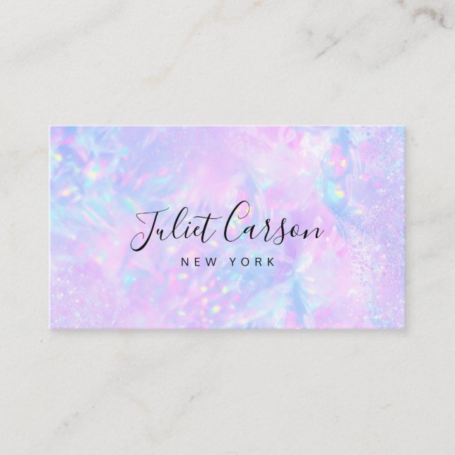 Pink Opal Holographic Glitter Business Card (Front)