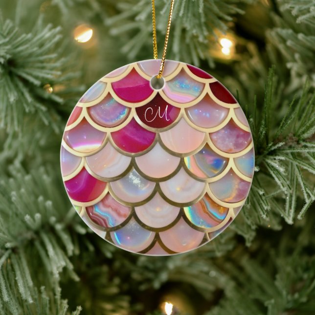 Pink Opal Iridescent Mermaid Scales Ceramic Tree Decoration (Tree)