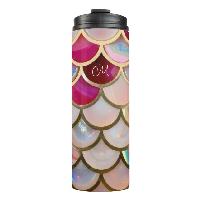 Pink Opal Iridescent Mermaid Scales Thermal Tumbler (Front)