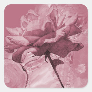 Pink Open Rose Square Sticker