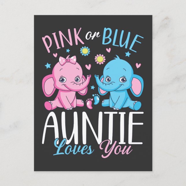 Pink Or Blue Auntie Loves You Elephant Baby Postcard (Front)