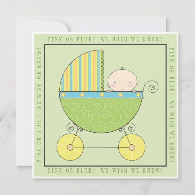 Pink or Blue? Baby in Carriage Neutral Baby Shower Invitation (Front)