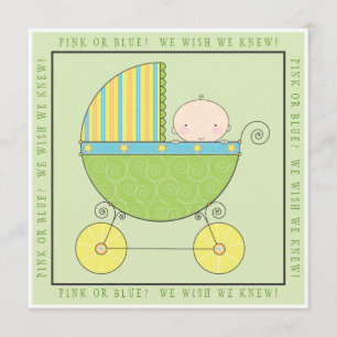 Pink or Blue? Baby in Carriage Neutral Baby Shower Invitation