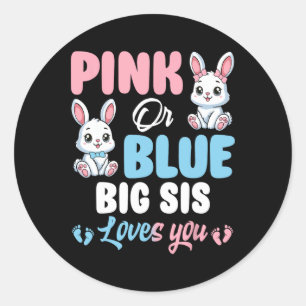 Pink Or Blue Big Sis Loves You Bunny Gender Reveal Classic Round Sticker