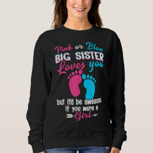 Pink Or Blue Big Sister Loves You Girl Gender Rev Sweatshirt