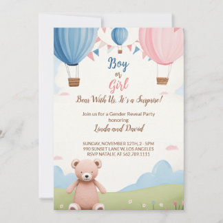 Pink or Blue: Boy or Girl Teddy Bear Baby Shower Invitation