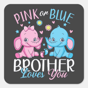Pink Or Blue Brother Loves You Elephant Baby Square Sticker