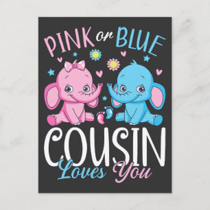Pink Or Blue Cousin Loves You Elephant Baby Postcard