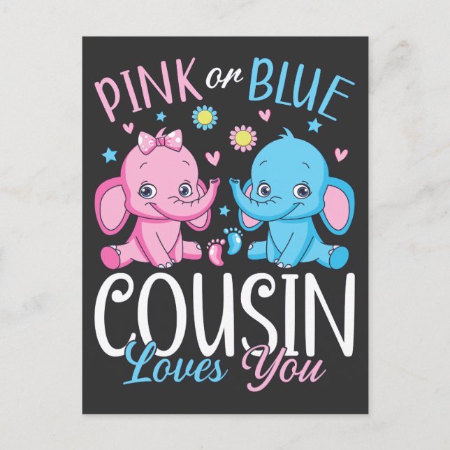 Pink Or Blue Cousin Loves You Elephant Baby Postcard (Front)