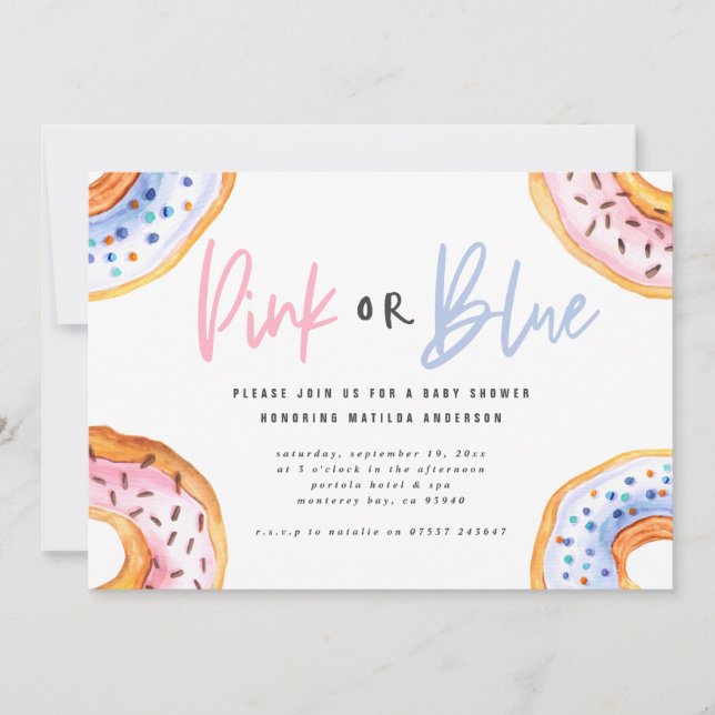 Pink or blue doughnut baby shower announcement (Front)
