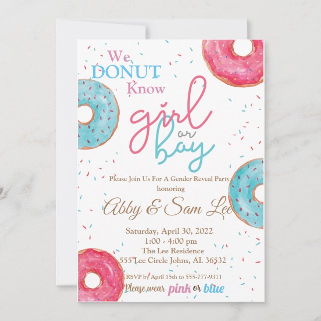 Pink or Blue Doughnut Gender Reveal Invitation (Front)
