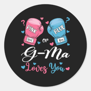 Pink Or Blue G-ma Loves You Boxing Gender Reveal P Classic Round Sticker
