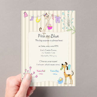 Pink or Blue Gender Reveal Dog & Cat Acrylic Invitations