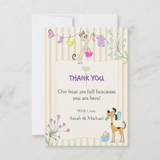 Pink or Blue Gender Reveal Dog & Cat Thank You Card