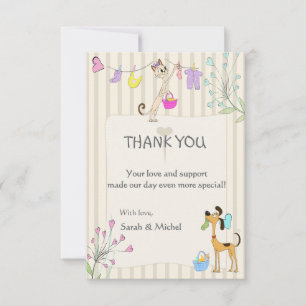 Pink or Blue Gender Reveal Dog & Cat  Thank You Card