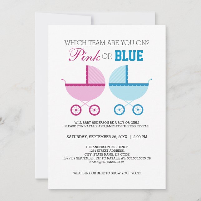 Pink or Blue Gender Reveal Party Invitation (Front)