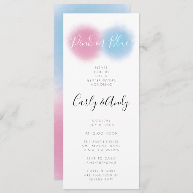 Pink or Blue Gender Reveal Smoke Bomb Balloon Pop Invitation (Front/Back)