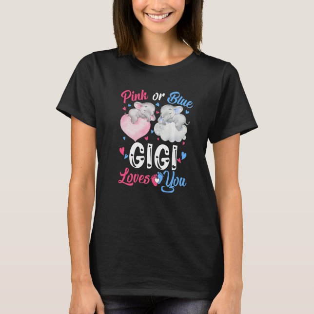 Pink Or Blue Gigi Loves You Elephants baby Gender  T-Shirt (Front)