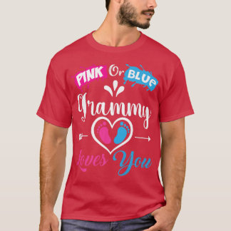 Pink or Blue Grammy Loves You Baby Gender Reveal P T-Shirt