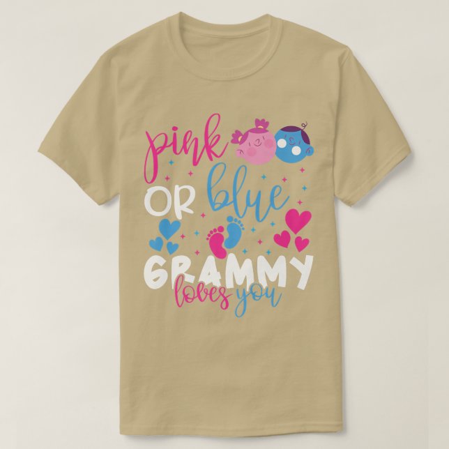 Pink or Blue Grammy Loves You Baby Gender Reveal P T-Shirt (Design Front)