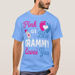 Pink or Blue Grammy Loves You Baby Gender Reveal P T-Shirt