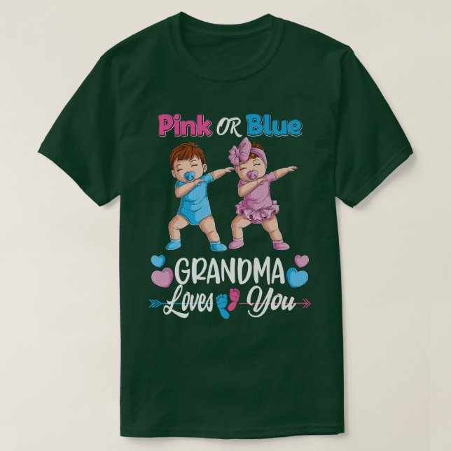 Pink Or Blue Grandma Loves You Baby Gender Reveal  T-Shirt (Design Front)