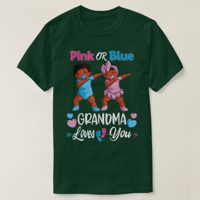 Pink Or Blue Grandma Loves You Black Baby Gender R T-Shirt (Design Front)