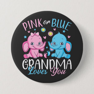 Pink Or Blue Grandma Loves You Elephant Baby Round 7.5 Cm Round Badge