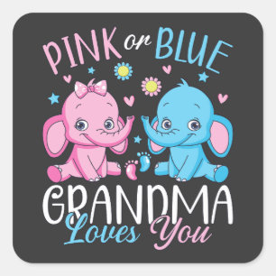 Pink Or Blue Grandma Loves You Elephant Baby Square Sticker