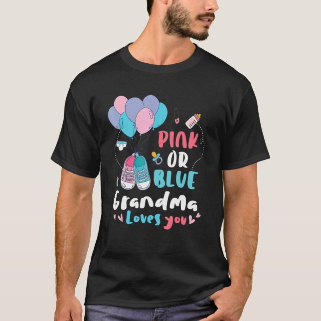 Pink Or Blue Grandma Loves You Giraffe Baby Gender T-Shirt (Front)