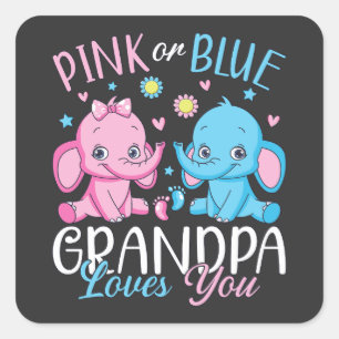 Pink Or Blue Grandpa Loves You Elephant Baby Square Sticker