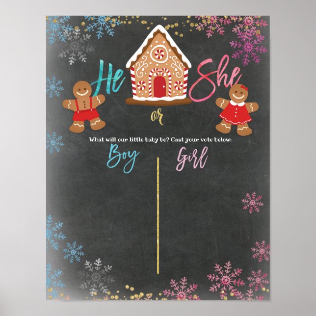 Pink or Blue Holiday Gender Reveal Voting Board Poster (Front)