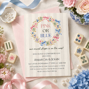 Pink or Blue Mahjong Gender Reveal Wreath Invitation