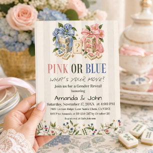 Pink or Blue Mahjong Tiles Gender Reveal Invitation