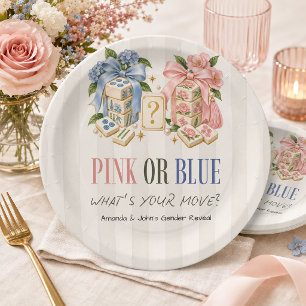 Pink or Blue Mahjong Tiles Gender Reveal Paper Plate