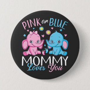 Pink Or Blue Mommy Loves You Elephant Baby Round 7.5 Cm Round Badge