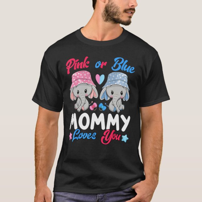 Pink Or Blue Mommy Loves You Elephants Baby Gender T-Shirt (Front)